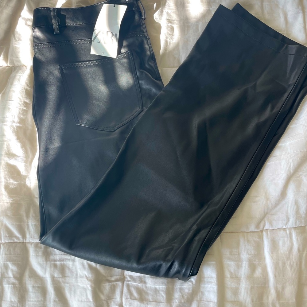 NWT ZARA faux leather straight leg pants